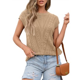 Dokotoo Sweaters Vests for Women Summer Tops Khaki Knit Tank Top for Women Spring Outfits Clothing 2025 Trendy Pullover Sweater Oversized Loose Shirts Fit Crew Neck Cropped Size XX-Large