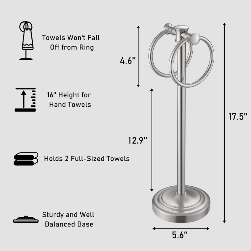 Hoimpro 17" Brushed Nickel Standing Towel Rack Bracket, Double Towel