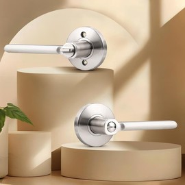 Probrico Interior Brushed Nickel Door Handle, Slim Handed Privacy Door Handles, Keyless Door Levers Lockset for Bedroom and Bathroom (6 Pack, Modern)