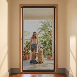 MAGZO - Puerta mosquitera colgante para puertas de 36" x 96" (tamaño de cortina 38" x 97"), de fibra de vidrio mejorada con barra de tens...