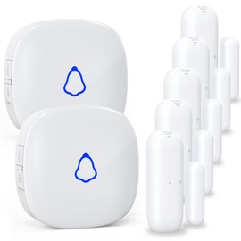 Door Chime, METAK Wireless Door Open Contact Sensor Alarm with 500 FT Range, 58 Chimes and 5 Volume Levels for Business/Store/Home/Office When Entering, 5 Transmitters + 2 Plug-in Receivers (White)