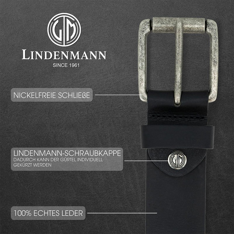 LINDENMANN Men's Leather Belt 40 mm Wide Belt Full Cowhide