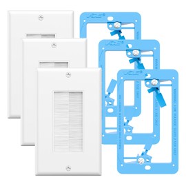 VCE Brush Wall Plate with Low Voltage Box, Decorator Wall Cover with Low Voltage Mounting Bracket for Wall-Mount TV, Black, 3-Pack (White+Blue)