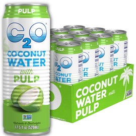 C2O - Coconut Water with Pulp (12 Pack) - Made with Fresh Coconut Water - Plant Based - Non GMO - Canned Water - Natural Hydration, Essential Electrolytes, & Potassium - 12 Cans, 17.5 FL OZ