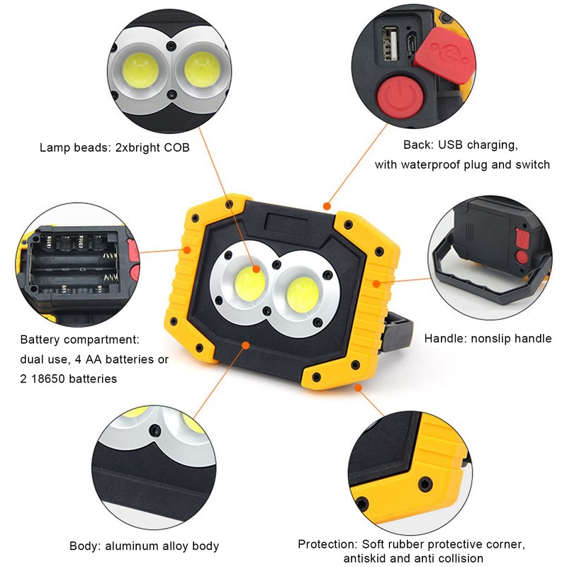 COB Work Light USB Charging Portable Floodlight Waterproof Emergency Portable