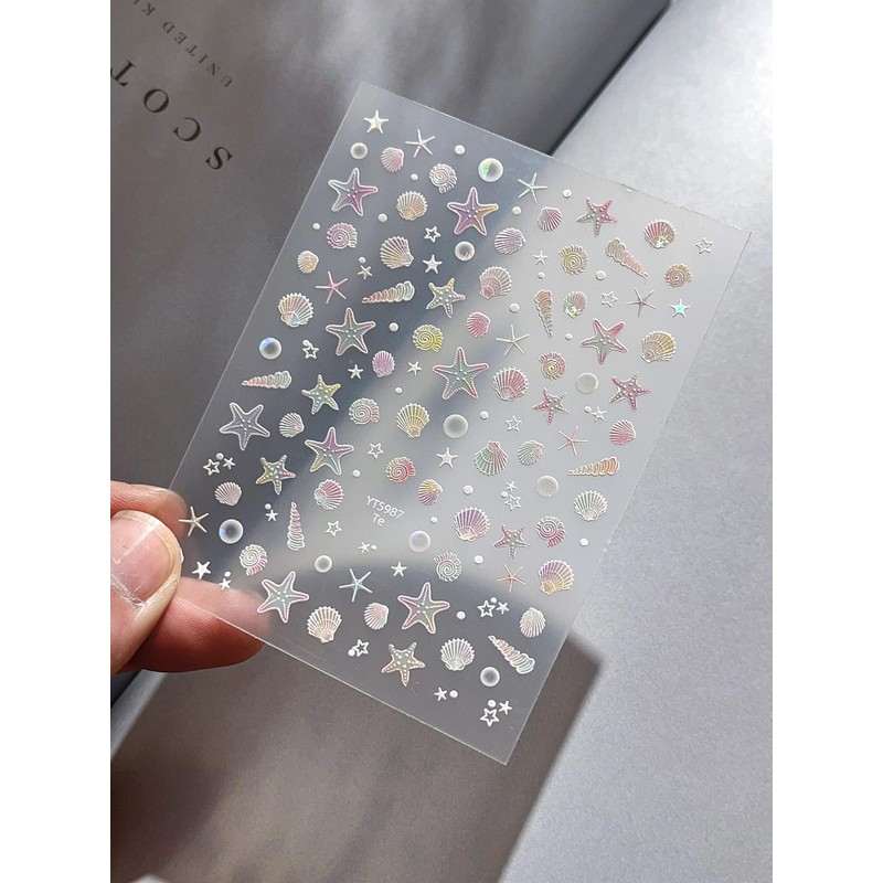 WENYUEN Nautical Nail Stickers Starfish, Seashells, Wave Pattern, Clear Film