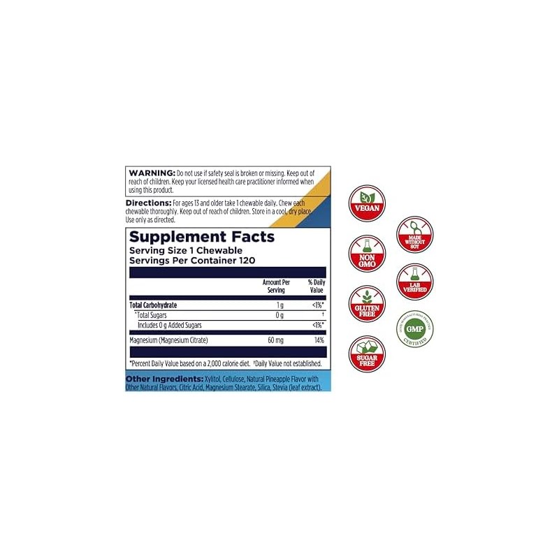 Kal Masticables de Magnesio - Citrato de Magnesio para