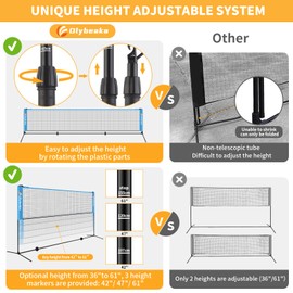 Olybeaka 14ft Portable Badminton Net for Driveway Backyard, Height Adjustable Multi Sports Net with with Carrying Bag for Pickleball, Kids Volleyball, Junior Tennis, Soccer