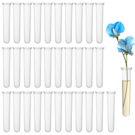 32 x Test Tubes for Flower Tubes, Plastic, Water Tubes for Flowers, Test Tube Vase, Orchid Tubes with Caps, Plastic, Reusable for Plants, Flower Arrangement, Decoration, 11 x 1.8 cm, transparent,