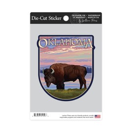 Die Cut Sticker Oklahoma, Buffalo and Sunset, Contour Vinyl Sticker 3 to 6 inches, (Waterproof Decal for Cars, Water Bottles, Laptops, Coolers), Large