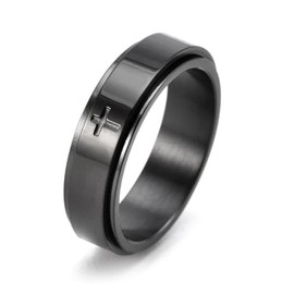 6mm Stainless Steel Cross Spinner Band Ring Stress Relief Christian Jesus Christ Lord Prayer Rotating Fidget for Men Women Anxiety Religious Engagement Wedding Jewelry-Black 9