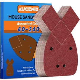 Aucenix 30Pcs Mouse Sander Pads: Detail Sanding Pads for Mouse Sander with 40/60/80/120/180/240 Mixed Grits - 4 Holes Sandpaper Sheets with Extra 2 Tips for Replacement for Black and Decker Palm
