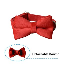 Dog Collar with Bow Tie，Adjustable Velvet Pet Collar for Dogs with Metal Buckle and Stylish Detachable Bow Tie for Small Medium or Large Boy and Girl Dogs and Cats, Neck 7.9-11.4 Inches