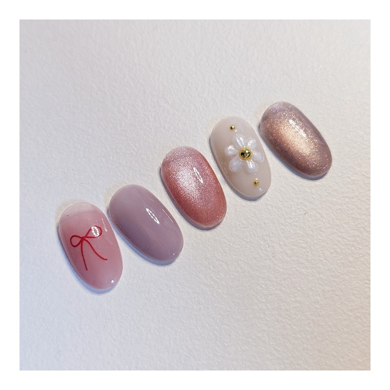Pearl Flower Handmade Nail Tips - Coffin Long / 진주