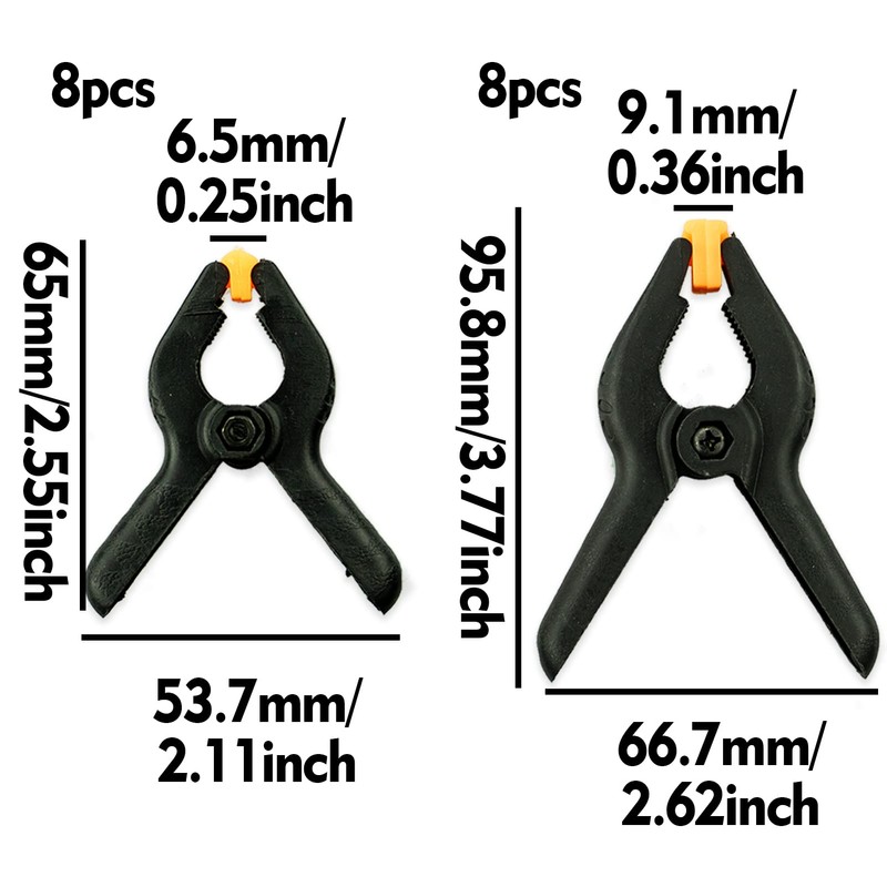 16-Piece Nylon Spring Clamps, Plastic Heavy Duty Grip Clips Set-8pcs