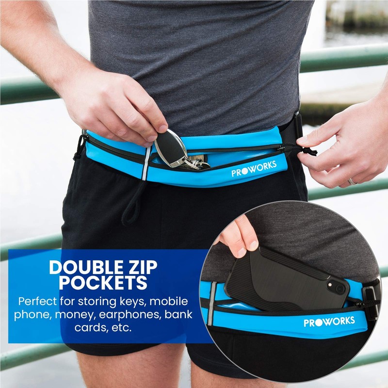 Proworks Sports Running Belt Bag with Adjustable Waist Strap, Twin