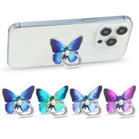 4Pcs Butterfly Cell Phone Ring Stand Holder Cute Metal Butterfly Shaped Cellphone Grip 360° Rotating Metal Hand Phone Stand Holder for Girls and Women with Most Smartphones