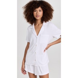 Eberjey Women's Gisele Rib Relaxed Short Pj Set, White, XS