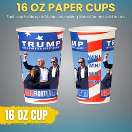 Smygoods Trump Coffee Cup Disposable Paper Coffee Cup, (Pack of 50-16 oz) Drinking Cups for Water, Paper Coffee Cups, White Paper Hot Coffee Cups, Great for Party Night