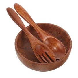 SHOWERORO Wood Salad Bowl Set Salad Serving Bowl with Lid Fork Spoon for Kitchen
