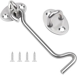 4 Inch Gate Hook, Hook and Eye Latch Stainless Steel Cabin Hook with Mounting Screws, Hook Eye Latch Door Lock Hook, Apply to Wooden Gates Sliding Door Window Brace Gate Garden Bedroom Bathroom