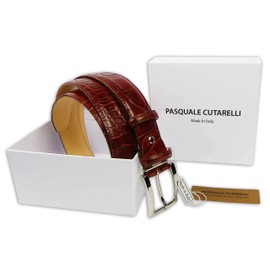 PASQUALE CUTARELLI Mens Crocodile Pattern Italian Leather Belt Burgundy Large 40 Inches