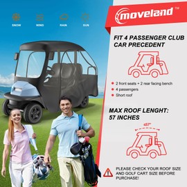 moveland 4 Passenger Golf Cart Rain Enclosure - Heavy Duty Driving Enclosure Cover for Club Car Precedent - Upgraded Stronger Door Zipper for Golf Cart Outdoor Cover(Short Roof)