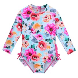XFGIRLS Baby/Toddler Girls Swimsuit Long Sleeve One-Piece Bathing Suit Rash Guard for Kids UPF 50+ Swimwear