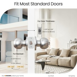 HOSOM Entry Door Knob with Lock and Key, Exterior and Interior Door Lock for Front Door Commercial and Residential Area, Entry Door Handle for Bedroom and Bathroom, Satin Nickel, 1 Pack