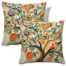 HMS Happy Memorievets Velvet Cushion Cases Square Decorative Throw Pillow Cover 45x45cm(18x18 Inch) Set of 2 for Couch Sofa Bed Living Room Bedroom