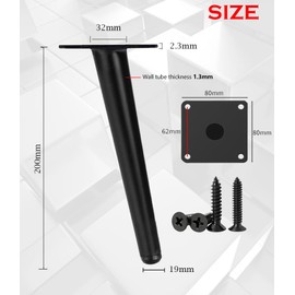 TempFoo Metal Furniture Legs 8 Inch, Oblique Conical Matte Black Furniture Feet for Sofa Cabinet Coffee Table Chair Desk Cupboard Couch Bed Home DIY Projects Modern Minimalist Decor Style