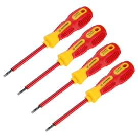uxcell 4pcs 1000v Insulated Electrician Screwdriver 3x75mm CR-V Magnetic Slotted Flat Head Insulation Screwdrivers