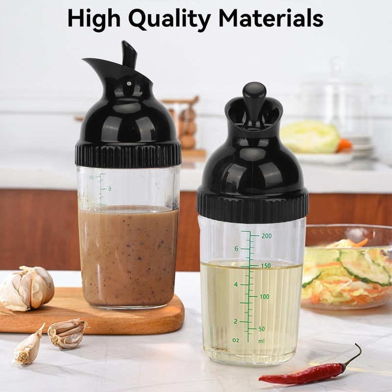 HERCHR Salad Dressing Shaker 200ml with Pour Spout Mixer Measure