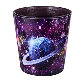 Scakbyer Leather Trash Can, Decorative Waste Basket, 10L Capacity Small Waste Paper Basket, Waterproof Garbage Can for Bathroom, Bedroom, Office, Kitchen and Living Room - Starry Sky