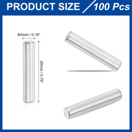 uxcell 100Pcs 4mm x 20mm Dowel Pins 304 Stainless Steel Support Shelves Pegs Fasten Elements Assortment Kit, Silver