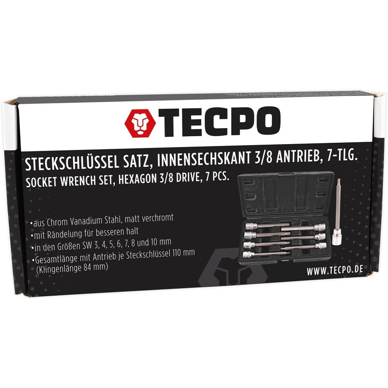 TECPO Socket Spanner Set 7-Piece Inner Hexagonal Nuts 3/8 Inch