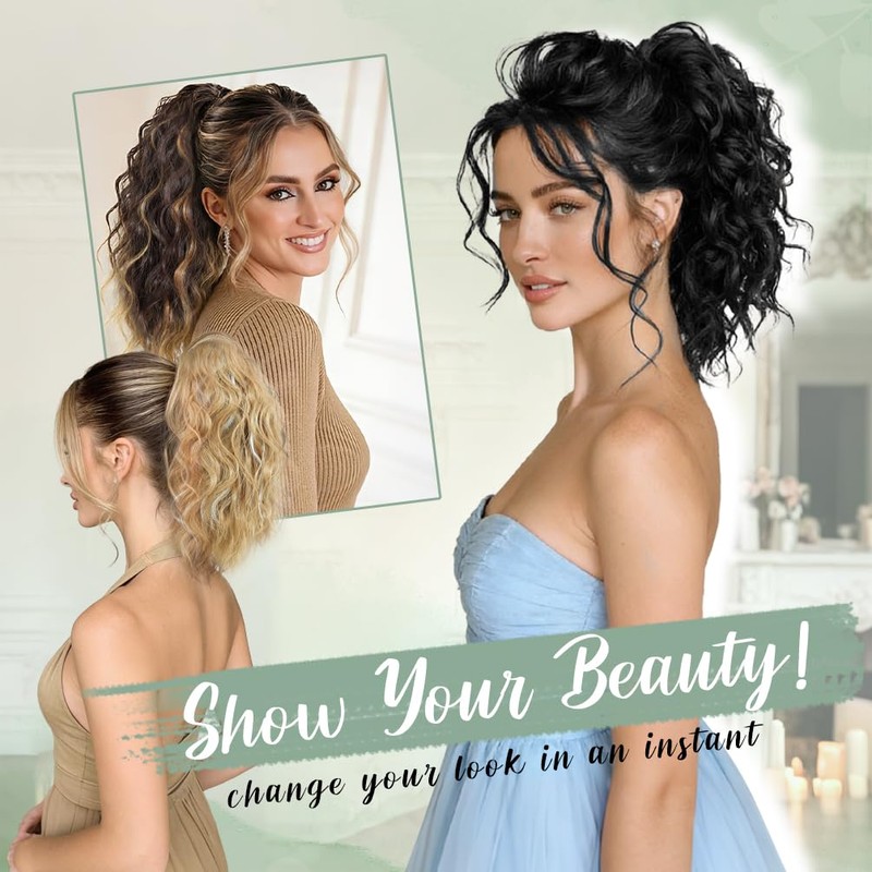 YEAME Ponytail Extension, 14 Inch Short Claw Clip in Wavy