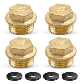 SI SEN 4 x brass plugs, 1/2 inch male thread sealing plug, blanking plug with rubber ring, suitable for bathroom pipe connection, heating and drinking water system