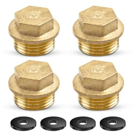 SI SEN 4 x brass plugs, 1/2 inch male thread sealing plug, blanking plug with rubber ring, suitable for bathroom pipe connection, heating and drinking water system