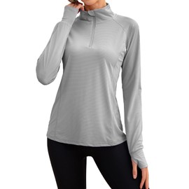 We1Fit Women Quarter Zip Pullover UPF 50+ Sun Shirts Long Sleeve UV Protection Lightweight Dry Fit Running Hiking Athletic Tops Grey