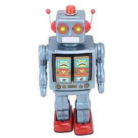 Metal Tin Robot Toys Rotating Robot Retro Electric Rotating Figure Model Adult Collection Kids Gift (Blue)