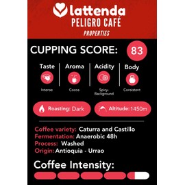 Lattenda Peligro Specialty Coffee: High Voltage Colombian Coffee - Intense Flavor, 454g Whole Bean
