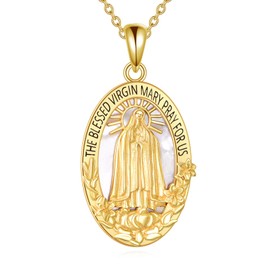 KZX Virgin Mary Necklace for Women 925 Sterling Silver 24k Gold Plated Lily Virgin Mary Pendant Necklace Jewelry Gifts for Mother Wife, Medium, Sterling Silver, No Gemstone