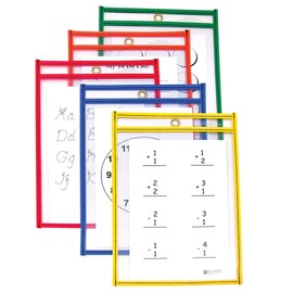 C-Line Reusable Dry Erase Pockets, 6 x 9 Inches, Assorted Primary Colors, 10 Pockets per Pack (41610)