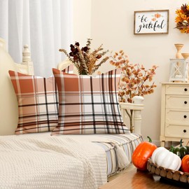 RABUSOFA Fall Pillow Covers 18x18 Inch Outdoor Waterproof Set of 2 Rust Buffalo Plaid Thanksgiving Autumn Decorative Throw Cushion Cases Seasonal Fall Farmhouse Decorations for Home Couch Patio