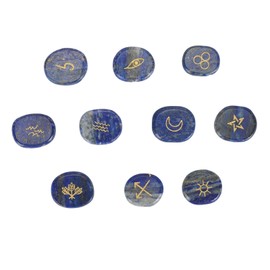 10pcs Rune Stones Set Multipurpose Polished Healing Witches Runes Set with Engraved Gypsy Symbol for Meditation Divination Lapis Lazuli