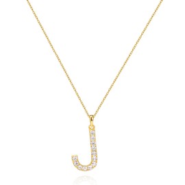 Tarsus J Initial Letter 14K Gold Plated Alphabet Pendant Necklace Monogram charm cubic zirconia Jewelry Gifts for Women Teen