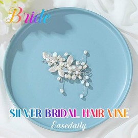 Diademas De Novia Con Hojas, Enredadera Plateada Con Perlas, Accesorios Para El Cabello Con Diamantes De Imitación Para Mujer (Plateados, Talla Única)