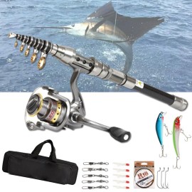Carbon Fiber Telescopic Fishing Rod Pole Reel Combo Sea Saltwater Freshwater US