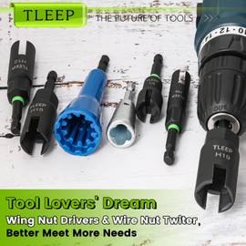 TLEEP Wing Nut Driver 1/2" 9mm 12mm 15mm 19mm and Wire Nut Twister, 1/4" Hex Nut Driver Set for Impact Drill, Hurricane Shutter Hardware for Panel Nuts Screws Bolt Eye C Hook Q-Hanger Wire Twisting
